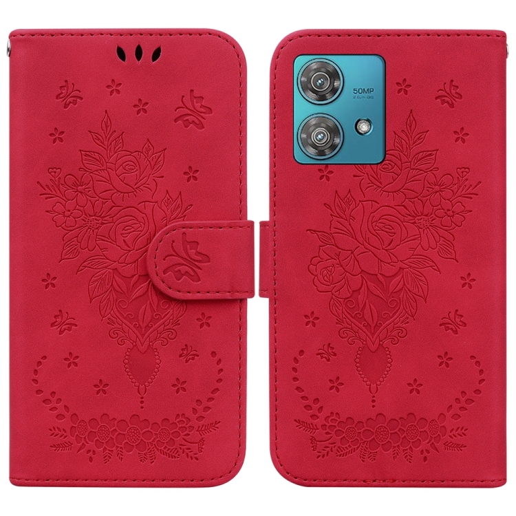 

For Motorola Edge 40 Neo Butterfly Rose Embossed Leather Phone Case(Red)