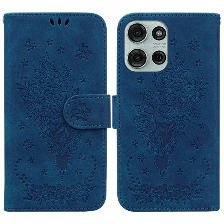 

For Motorola Moto G75 5G Butterfly Rose Embossed Leather Phone Case(Blue)