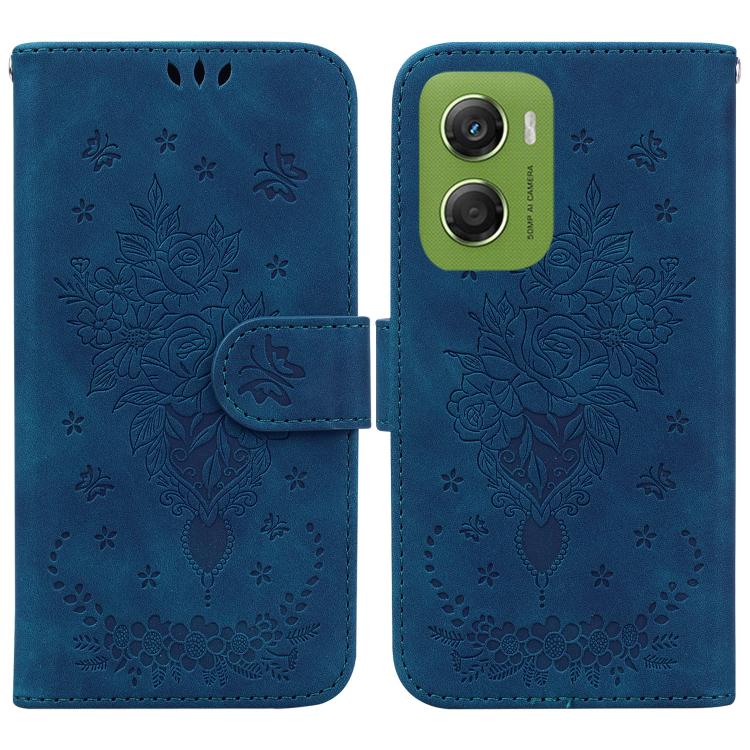 

For Motorola Moto G06 4G Butterfly Rose Embossed Leather Phone Case(Blue)