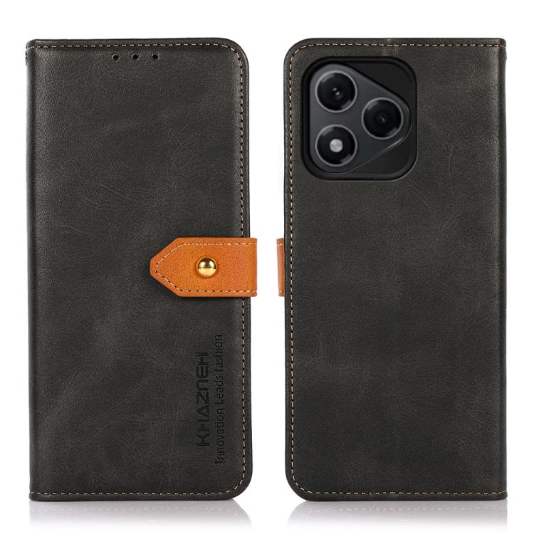 

For Honor 400 Lite KHAZNEH Dual-color Cowhide Texture Flip Leather Phone Case(Black)