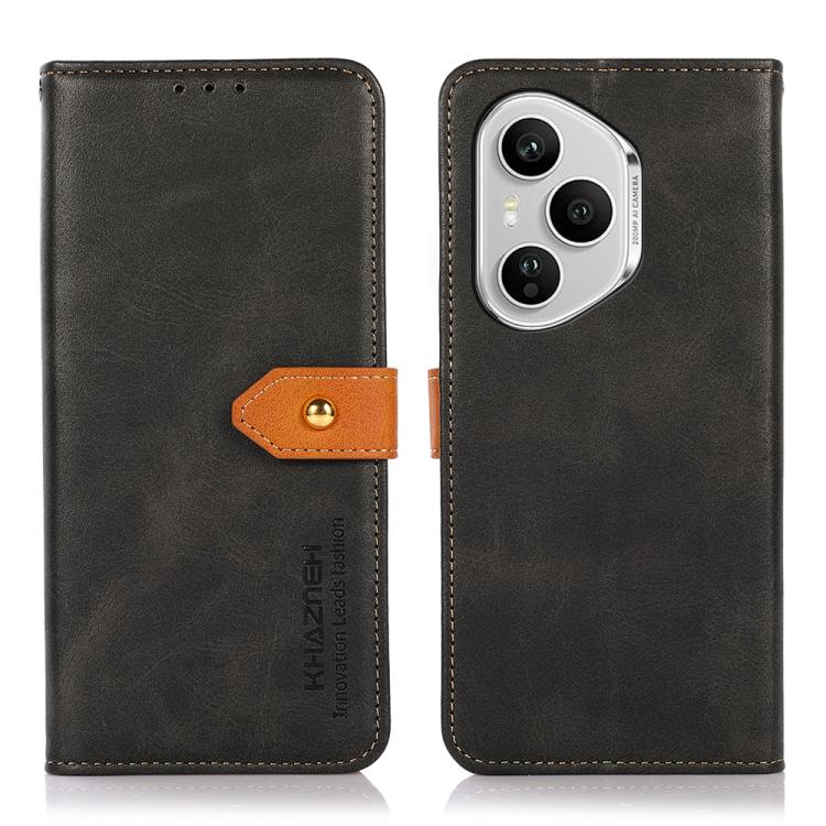 

For Honor 400 Pro Global 160.8mm KHAZNEH Dual-color Cowhide Texture Flip Leather Phone Case(Black)