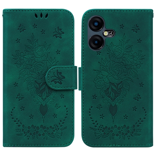 

For Tecno Pova Neo 3 Butterfly Rose Embossed Leather Phone Case(Green)