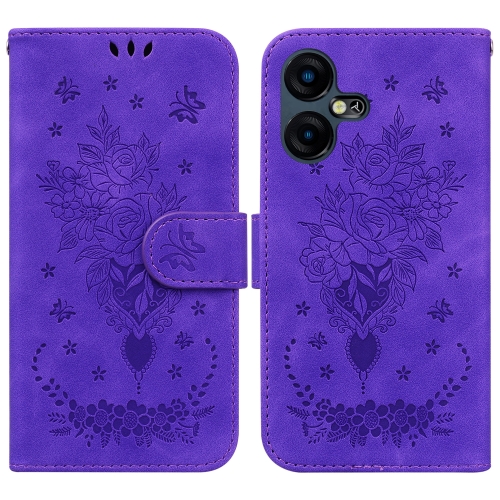 

For Tecno Camon 20 Pro 4G / 20 Butterfly Rose Embossed Leather Phone Case(Purple)