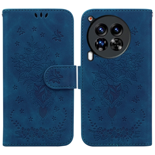 

For Tecno Camon 30 Premier 5G Butterfly Rose Embossed Leather Phone Case(Blue)