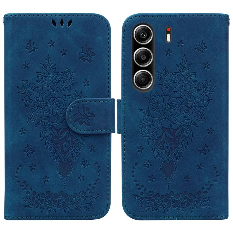 

For Tecno Camon 40 Pro 4G Butterfly Rose Embossed Leather Phone Case(Blue)