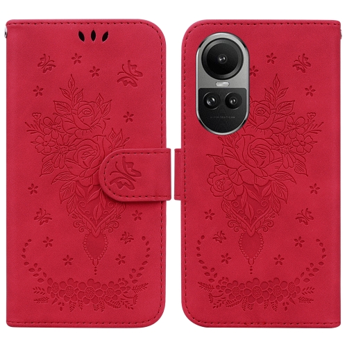 

For OPPO Reno10 5G Global/Reno10 Pro Global Butterfly Rose Embossed Leather Phone Case(Red)