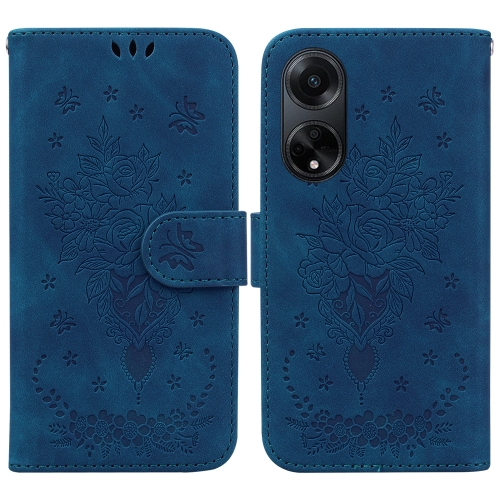 

For OPPO A98 5G / F23 5G India Butterfly Rose Embossed Leather Phone Case(Blue)