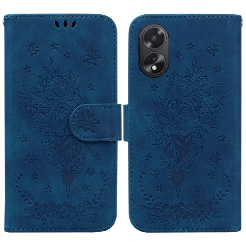 

For OPPO A38 4G / A18 Butterfly Rose Embossed Leather Phone Case(Blue)