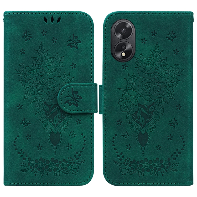 

For OPPO A38 4G / A18 Butterfly Rose Embossed Leather Phone Case(Green)