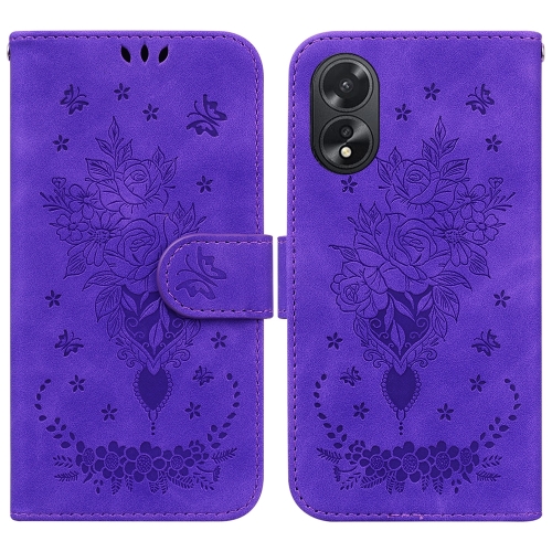 

For OPPO A38 4G / A18 Butterfly Rose Embossed Leather Phone Case(Purple)