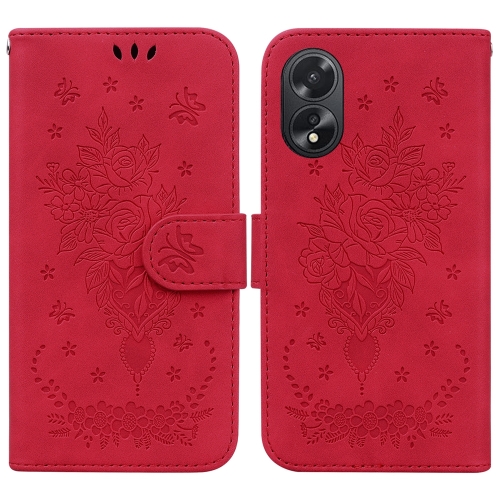 

For OPPO A38 4G / A18 Butterfly Rose Embossed Leather Phone Case(Red)