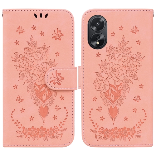 

For OPPO A38 4G / A18 Butterfly Rose Embossed Leather Phone Case(Pink)