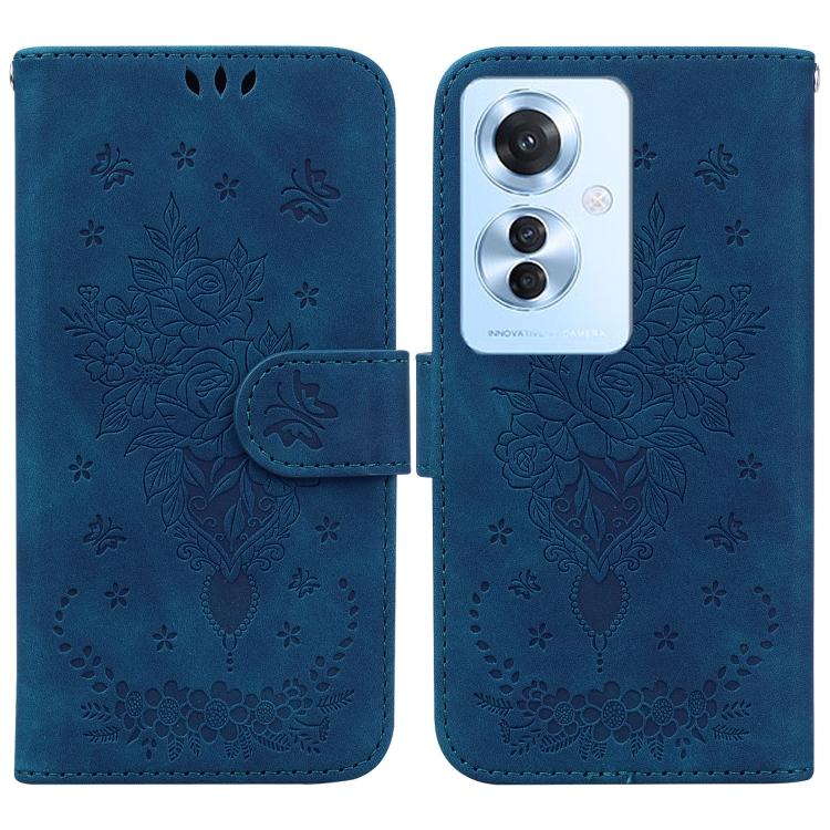 

For OPPO Reno11 F Global Butterfly Rose Embossed Leather Phone Case(Blue)