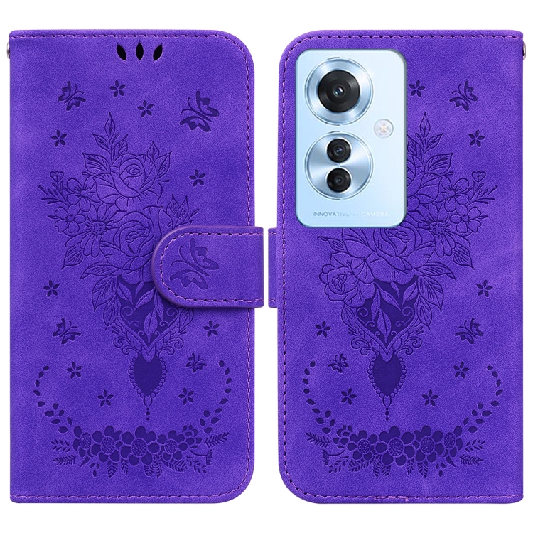 

For OPPO Reno11 F Global Butterfly Rose Embossed Leather Phone Case(Purple)