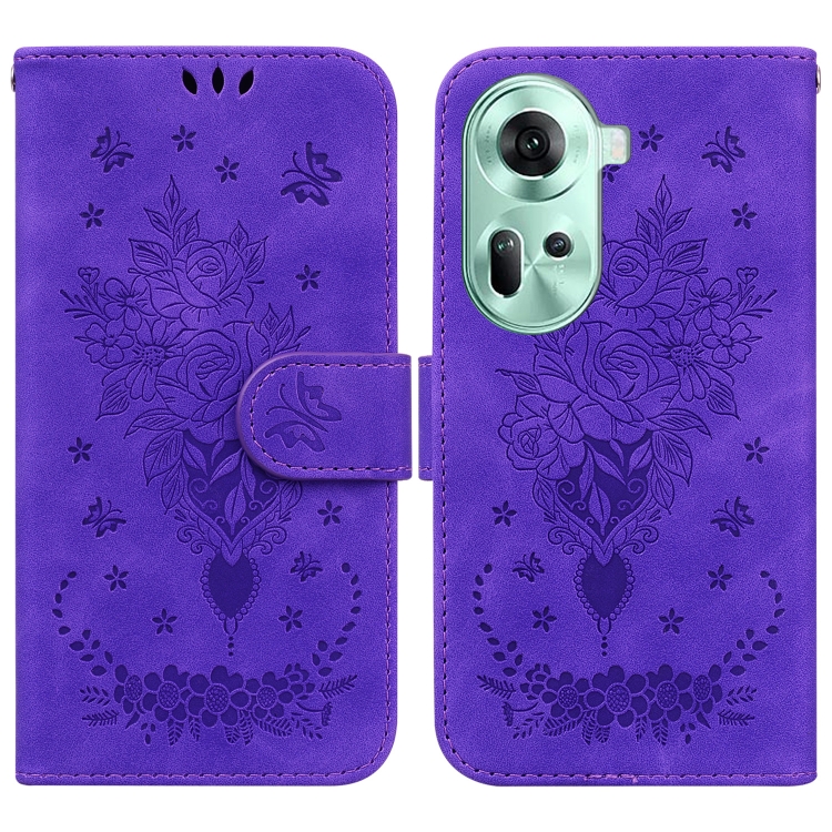 

For OPPO Reno11 Global Butterfly Rose Embossed Leather Phone Case(Purple)