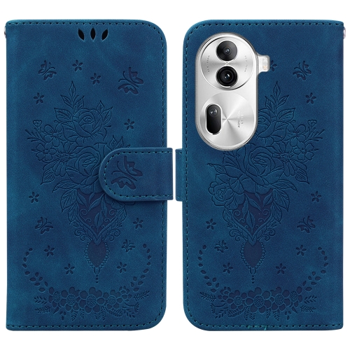 

For OPPO Reno11 Pro 5G Global Butterfly Rose Embossed Leather Phone Case(Blue)