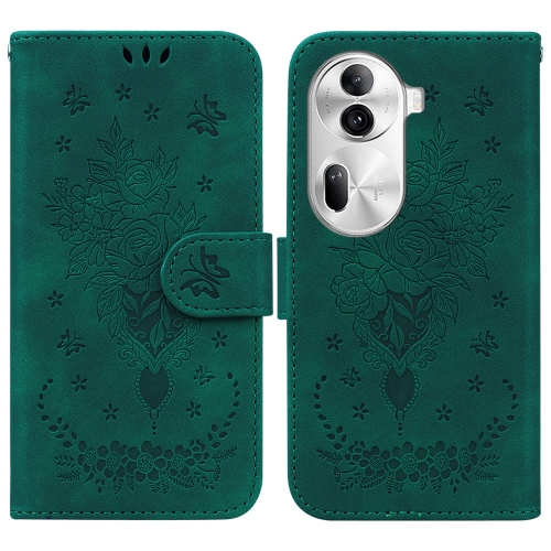 

For OPPO Reno11 Pro 5G Global Butterfly Rose Embossed Leather Phone Case(Green)