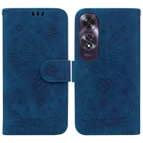 

For OPPO A60 4G Butterfly Rose Embossed Leather Phone Case(Blue)