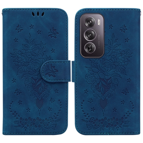 

For OPPO Reno12 Pro 5G Global Butterfly Rose Embossed Leather Phone Case(Blue)