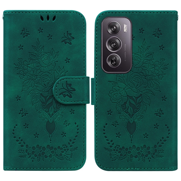 

For OPPO Reno12 Pro 5G Global Butterfly Rose Embossed Leather Phone Case(Green)