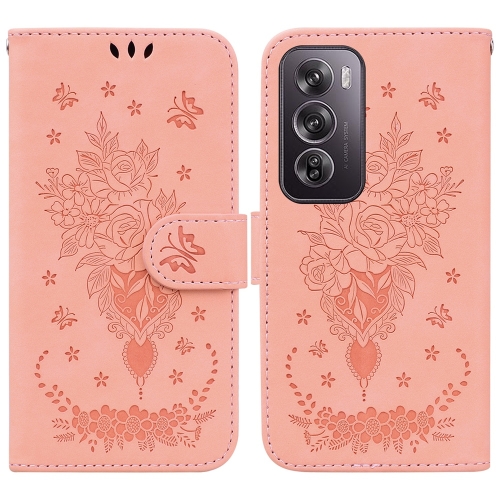 

For OPPO Reno12 Pro 5G Global Butterfly Rose Embossed Leather Phone Case(Pink)