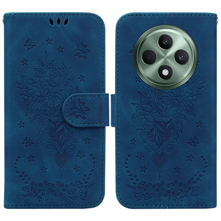 

For OPPO Reno12 F 5G Butterfly Rose Embossed Leather Phone Case(Blue)