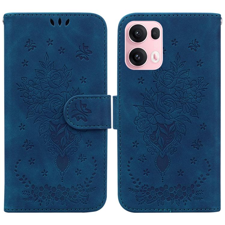 

For OPPO Reno13 Pro Global Butterfly Rose Embossed Leather Phone Case(Blue)