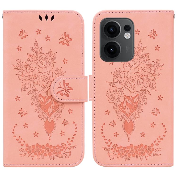 

For OPPO Reno13 F 4G / 5G Butterfly Rose Embossed Leather Phone Case(Pink)