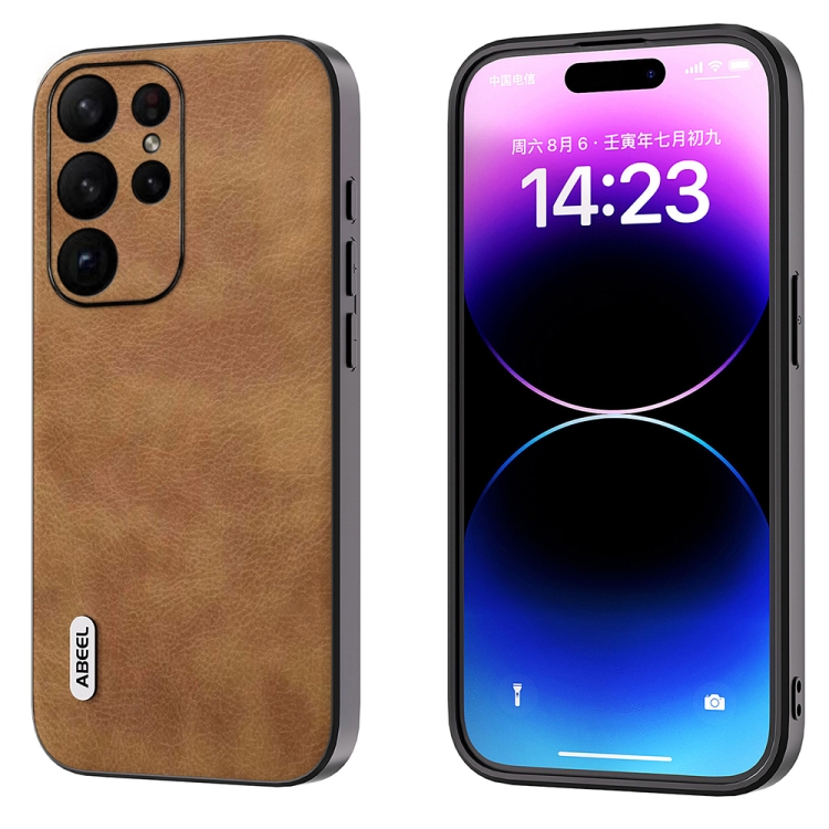 

For Samsung Galaxy S23 Ultra 5G ABEEL Retro Litchi Texture PU Phone Case(Brown)