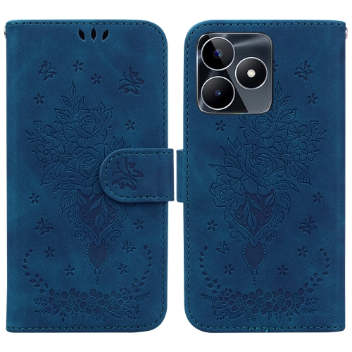 

For Realme C53 / Narzo N53 Butterfly Rose Embossed Leather Phone Case(Blue)