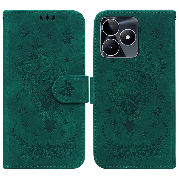 

For Realme C53 / Narzo N53 Butterfly Rose Embossed Leather Phone Case(Green)