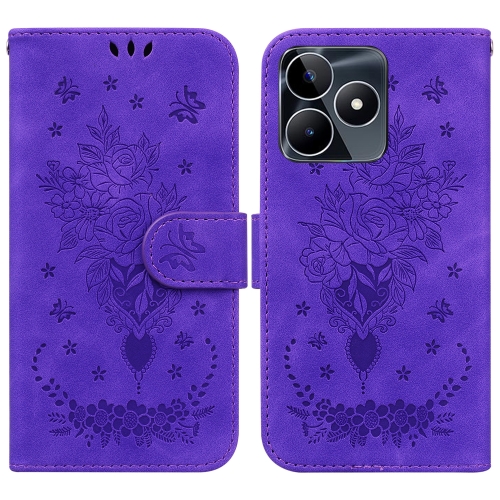 

For Realme C53 / Narzo N53 Butterfly Rose Embossed Leather Phone Case(Purple)