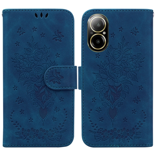 

For Realme C67 4G Global Butterfly Rose Embossed Leather Phone Case(Blue)