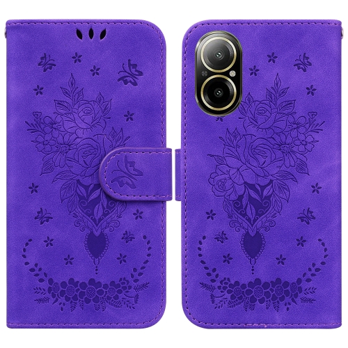 

For Realme C67 4G Global Butterfly Rose Embossed Leather Phone Case(Purple)