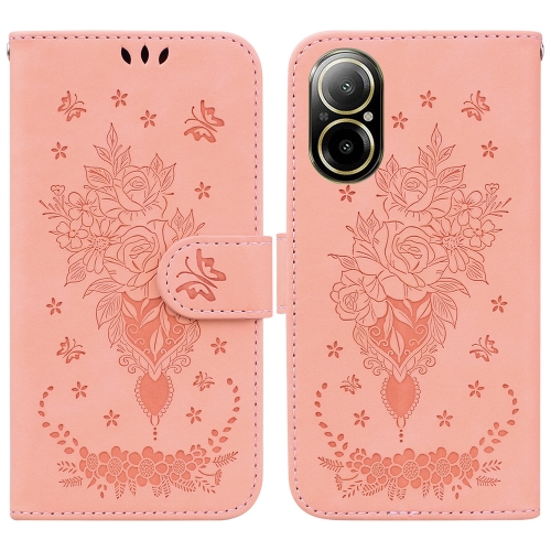 

For Realme C67 4G Global Butterfly Rose Embossed Leather Phone Case(Pink)