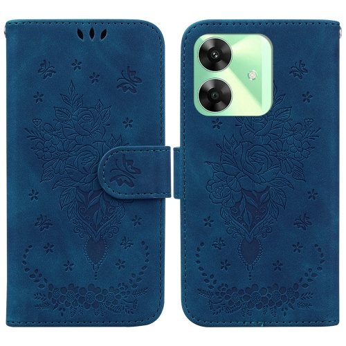 

For Realme C61 / C63 / Note 60 Butterfly Rose Embossed Leather Phone Case(Blue)