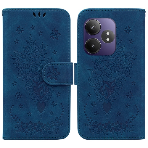 

For Realme GT 6 / GT 6T / GT Neo6 Butterfly Rose Embossed Leather Phone Case(Blue)