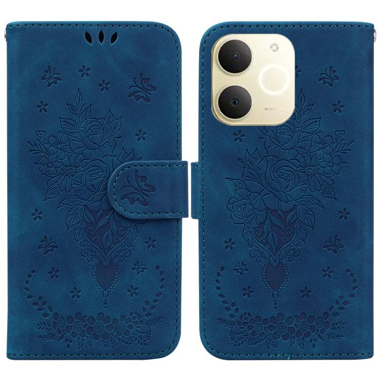 

For Realme Narzo 80 Lite 4G / C71 India Butterfly Rose Embossed Leather Phone Case(Blue)