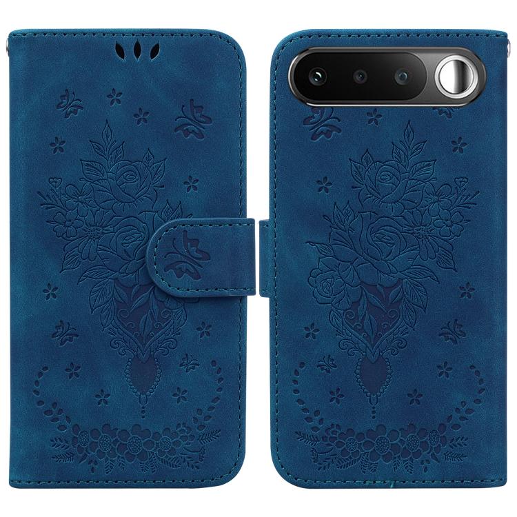 

For Realme 16 5G Butterfly Rose Embossed Leather Phone Case(Blue)