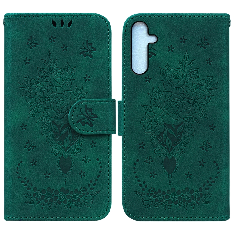 

For Samsung Galaxy A25 5G Butterfly Rose Embossed Leather Phone Case(Green)