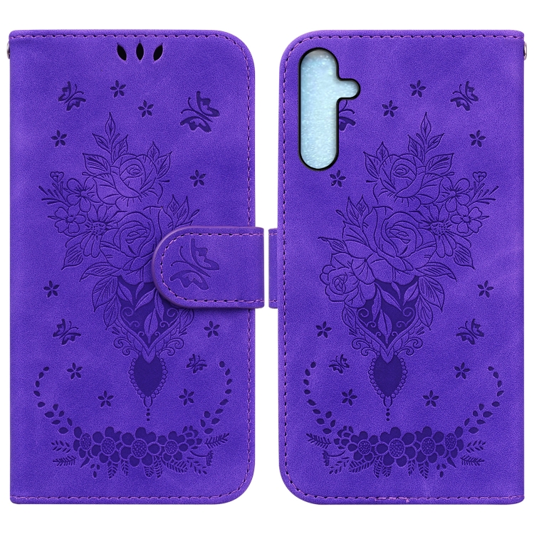 

For Samsung Galaxy A25 5G Butterfly Rose Embossed Leather Phone Case(Purple)
