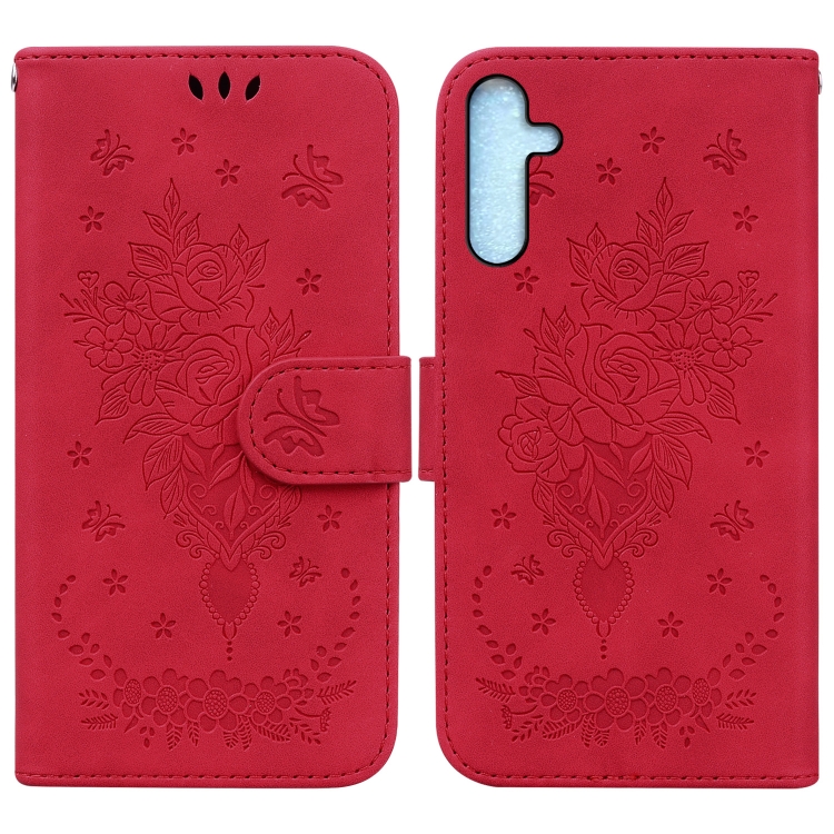 

For Samsung Galaxy A25 5G Butterfly Rose Embossed Leather Phone Case(Red)