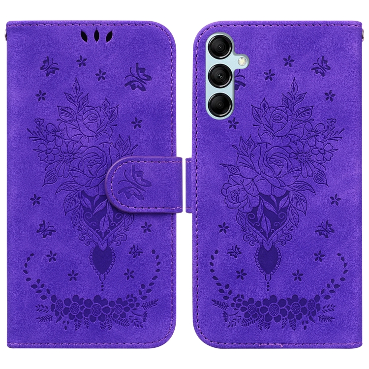 

For Samsung Galaxy M34 5G/F34 5G Butterfly Rose Embossed Leather Phone Case(Purple)