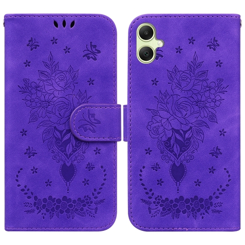 

For Samsung Galaxy A05 Butterfly Rose Embossed Leather Phone Case(Purple)