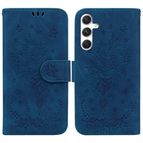 

For Samsung Galaxy S24+ 5G Butterfly Rose Embossed Leather Phone Case(Blue)