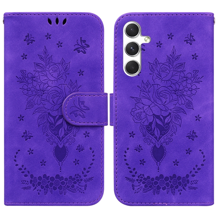 

For Samsung Galaxy S24+ 5G Butterfly Rose Embossed Leather Phone Case(Purple)