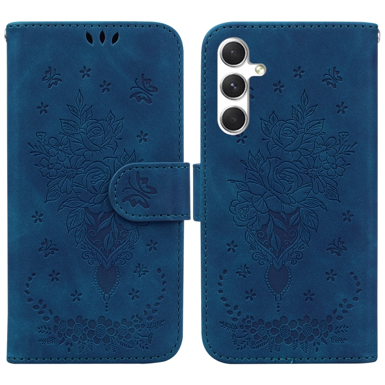

For Samsung Galaxy S24 5G Butterfly Rose Embossed Leather Phone Case(Blue)