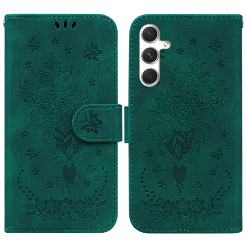 

For Samsung Galaxy S24 5G Butterfly Rose Embossed Leather Phone Case(Green)