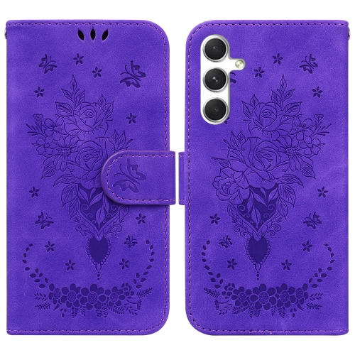 

For Samsung Galaxy S24 5G Butterfly Rose Embossed Leather Phone Case(Purple)