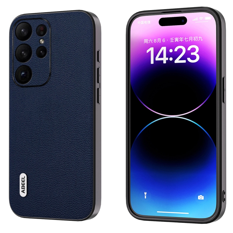 

For Samsung Galaxy S23 Ultra 5G ABEEL Genuine Leather Luolai Series Phone Case(Dark Blue)
